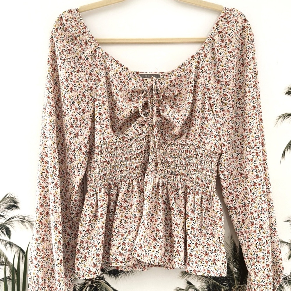 Anthropologie Pleione Ditsy Floral Shirred Cinch Front Blouse Cottagecore Small